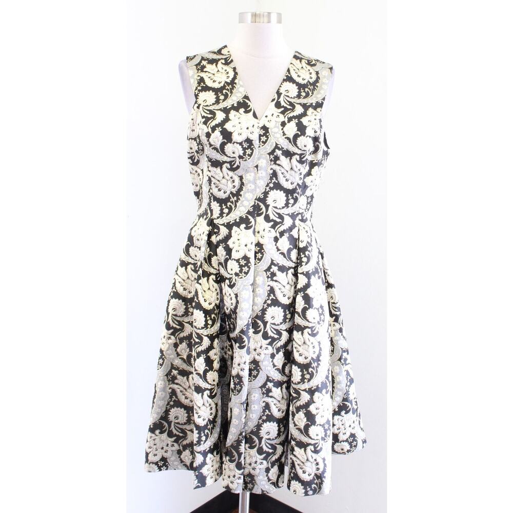 Ted Baker Black Gold Metallic Paisley Print Fit & Flare Cocktail Evening Dress 3